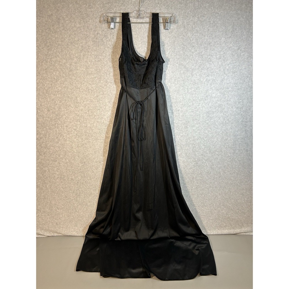 1950's Vanity Fair Maxi Length Gown Glamor Black Hollywood 34 Tricot Nylon 55" L